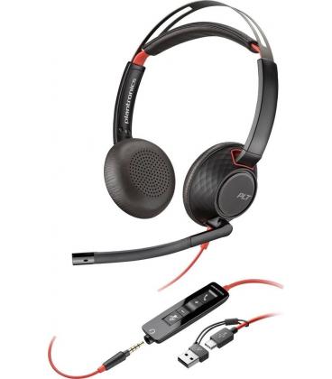 Auriculares poly blackwire 5220 usb-c + 3.5 mm + adaptador usb-c/a/ con micrófono/ jack 3.5 - usb tipo-c/ bulk/ negros