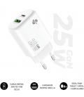 Cargador de pared gan subblim 25w charger usb c+a/ 1xusb tipo-c/ 1xusb/ 25w