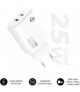Cargador de pared gan subblim 25w charger usb c+c/ 2xusb tipo-c/ 25w