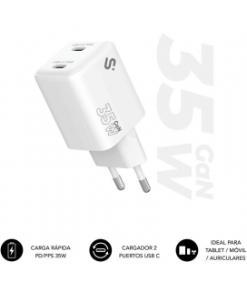 Cargador de pared gan subblim 35w charger usb c+c/ 2xusb tipo-c/ 35w