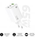 Cargador de pared gan subblim 65w charger usb c+c+a/ 2xusb tipo-c/ 1xusb/ 65w
