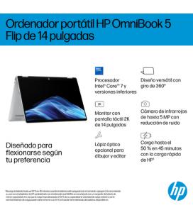Portatil hp omnibook 5 flip x360 14 - fp0015ns 14 pulgadas i5 - 1334u - 16gb - ssd 1tb - tactil - w11 - plata glaciar