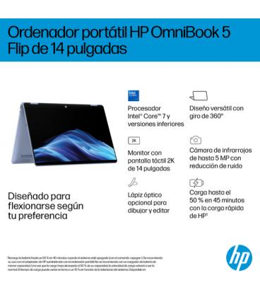 Portatil hp omnibook 5 flip x360 14 - fp0023ns 14 pulgadas core 7 - 150u - 16gb - ssd 1tb - tactil - w11 - celeste