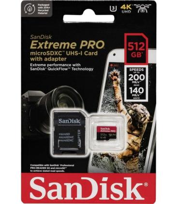 Tarjeta memoria micro secure digital 512gb sandisk extreme pro clase 10 uhs - i u3 + adaptador