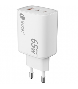 Cargador de pared gan leotec lecsph65w3w2/ 2xusb tipo-c/ 1xusb/ 65w