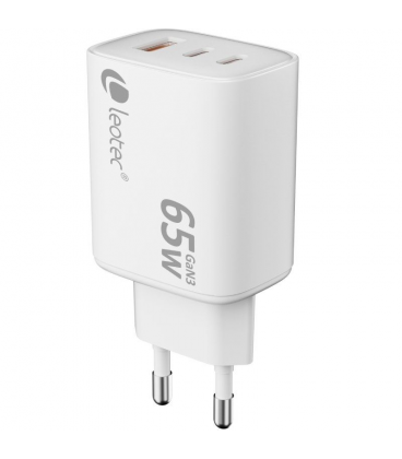 Cargador de pared gan leotec lecsph65w3w2/ 2xusb tipo-c/ 1xusb/ 65w