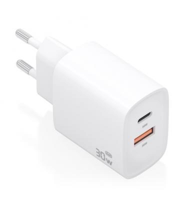Cargador de pared gan aisens a110-0952/ 1xusb tipo-c/ 1xusb/ 30w/ blanco