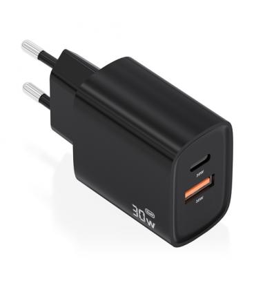 Cargador de pared gan aisens a110-0953/ 1xusb tipo-c/ 1xusb/ 30w/ negro
