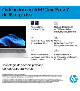HP OmniBook 7 AI 16-ay0005ns Intel Core Ultra 7 255H 40,6 cm (16") Pantalla táctil 2K 32 GB DDR5-SDRAM NVIDIA GeForce RTX 4050 W