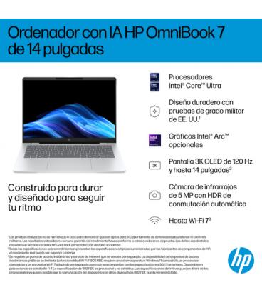 Portatil hp omnibook 7 ai 14 - fr0012ns 14 pulgadas ultra 5 225u - 16gb - ssd 1tb - w11 - aluminio plateado
