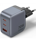 Cargador de pared gan vention fexh0-eu/ 2xusb tipo-c/ 1xusb/ 70w