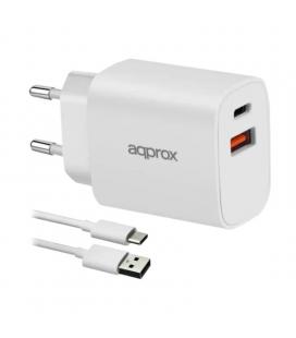 Approx cargador 20w qc 1 x usb a+ 1 x usb c+cable