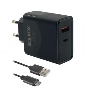 Approx cargador 45w qc 1 x usb a+ 1 x usb c+cable
