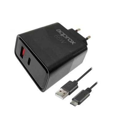 Approx cargador 65w qc 1 x usb a+ 1 x usb c+cable