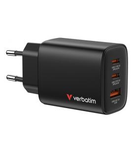 Cargador de pared gan verbatim essentials/ 2xusb tipo-c/ 1xusb/ 65w