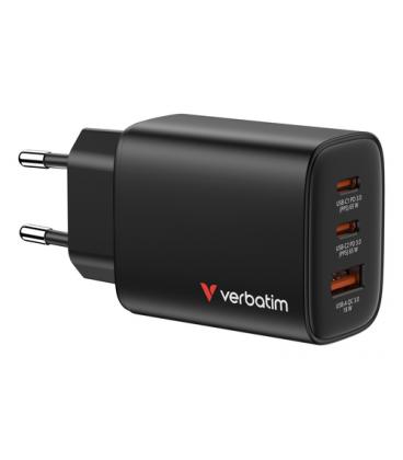 Cargador de pared gan verbatim essentials/ 2xusb tipo-c/ 1xusb/ 65w