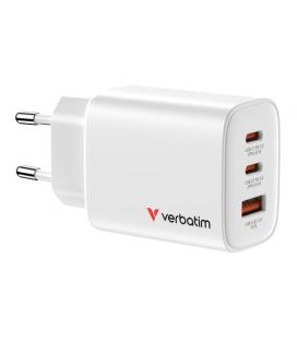 Cargador de pared gan verbatim essentials/ 2xusb tipo-c/ 1xusb/ 65w