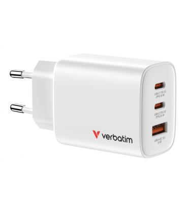 Cargador de pared gan verbatim essentials/ 2xusb tipo-c/ 1xusb/ 65w