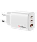 Cargador de pared gan verbatim essentials/ 2xusb tipo-c/ 1xusb/ 65w