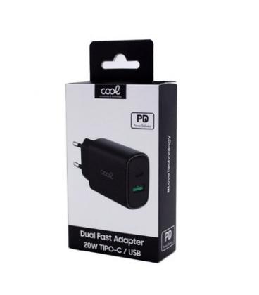 CARGADOR COOL DUAL USBC-USB 20W BLACK