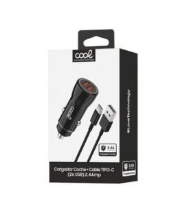 CARGADOR COOL COCHE DUAL USB 20W NEGRO CABLE