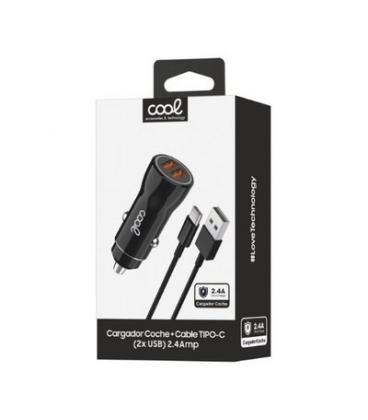 CARGADOR COOL COCHE DUAL USB 20W NEGRO CABLE