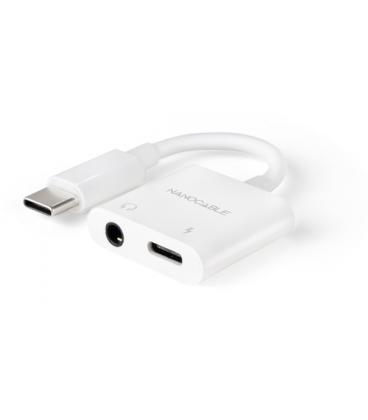 Adaptador audio nanocable 10.24.1206/ usb tipo-c macho - jack 3.5 hembra/ usb tipo-c hembra/ blanco