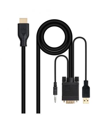 Cable conversor nanocable 10.15.4612/ hdmi macho - vga macho/ jack 3.5 macho/ usb macho/ 1.8m/ negro