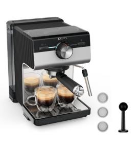 Cafetera expreso krups authentic+ xp384e10/ 1450w/ 15 bares/ plateada