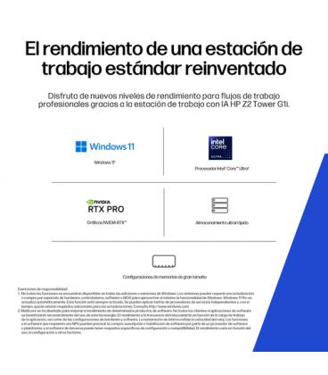 Ordenador hp z2 twr g1i u9 - 285 - 64gb - ssd 1tb - rtx 4000 ada - w11h