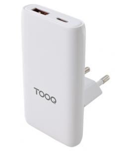 TooQ Cargador de viaje Tipo C y Tipo A, GaN 65W, USB-C/PD + USB-A/QC, Blanco