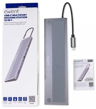 Ewent EW1150 base para portátil y replicador de puertos Alámbrico USB 3.2 Gen 1 (3.1 Gen 1) Type-C Aluminio