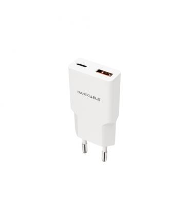 Cargador de pared nanocable 10.10.2028/ 1xusb tipo-c/ 1xusb macho/ 30w/ blanco