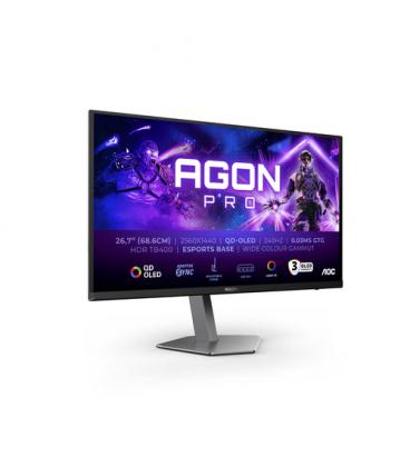 Monitor gaming ultraparonámico aoc ag276qzd2 26.5'/ wqhd/ multimedia/ 0.03ms/ 240hz/ qled/ regulable en altura/ negro