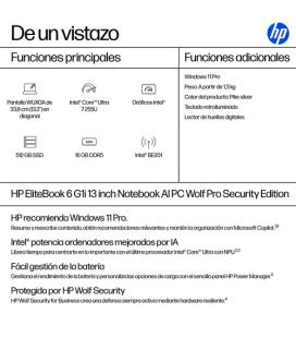 HP EliteBook 6 G1i Wolf Pro Security Edition Intel Core Ultra 7 255U Portátil 33,8 cm (13.3") WUXGA 16 GB DDR5-SDRAM 512 GB SSD 