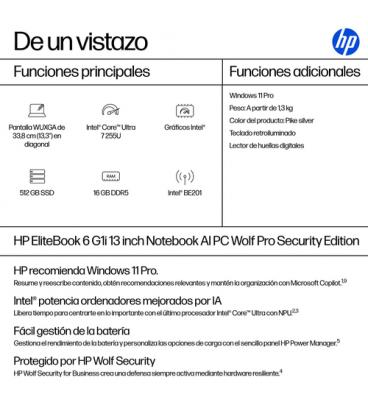 HP EliteBook 6 G1i Wolf Pro Security Edition Intel Core Ultra 7 255U Portátil 33,8 cm (13.3") WUXGA 16 GB DDR5-SDRAM 512 GB SSD 