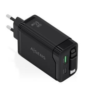 Cargador de pared gan aisens asch-65w3p071-bk/ 1xusb tipo-c/ 1xusb/ 65w/ negro