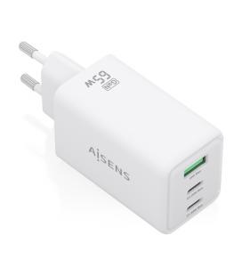 Cargador de pared gan aisens asch-65w3p072-w/ 2xusb tipo-c/ 1xusb/ 65w/ blanco