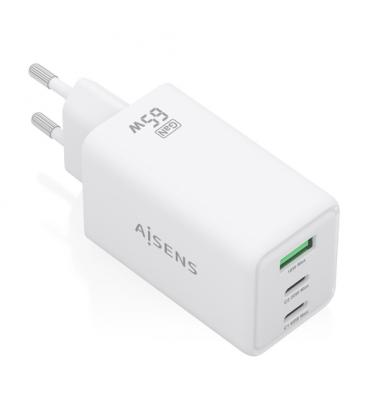 Cargador de pared gan aisens asch-65w3p072-w/ 2xusb tipo-c/ 1xusb/ 65w/ blanco
