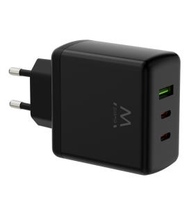Ewent Cargador rápido GaN de 65W con 3 puertos (2 USB-C PD y 1 USB-A QC), diseño compacto