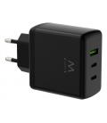 Ewent Cargador rápido GaN de 65W con 3 puertos (2 USB-C PD y 1 USB-A QC), diseño compacto