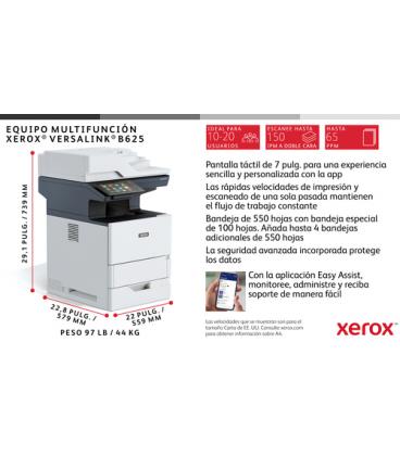 Multifuncion xerox laser versalink b625v_dn monocromo a4 - 61ppm - red - nfc - duplex