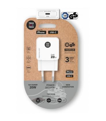 Cargador de pared gan tech one tech gan tec2220/ 1xusb tipo-c/ 20w/ blanco