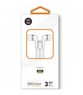 Auriculares intrauditivos tech one tech eartech tec1304/ con micrófono/ usb tipo-c/ blancos