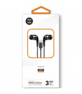 Auriculares intrauditivos tech one tech eartech tec1305/ con micrófono/ usb tipo-c/ negros