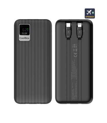 CoolBox POWERBANK DP20 20000MAH LCD+CABLES INTEGRADOS USB-C+LIGHTING NEGRO CARGA RAPIDA