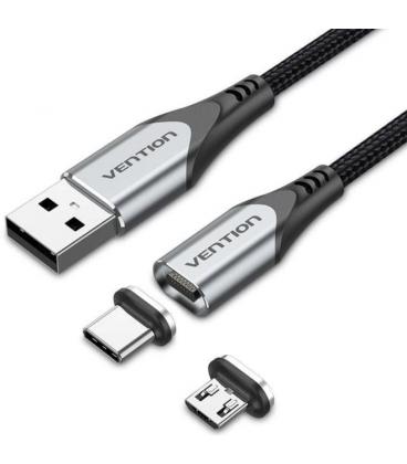 Cable de carga magnético usb tipo-c con adaptador microusb vention cqmhd/ microusb macho - usb tipo-c macho/ usb macho/ hasta