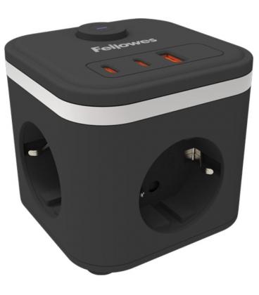 Regleta con interruptor fellowes/ 3 tomas de corriente/ 1 usb - 2 usb tipo-c/ cable 2m/ negra