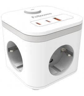 Regleta con interruptor fellowes/ 3 tomas de corriente/ 1 usb - 2 usb tipo-c/ cable 2m/ blanca