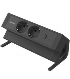 Regleta sobremesa fellowes 100137182/ 2 tomas de corriente/ 1 usb - 1 usb tipo-c/ cable 2m/ negra